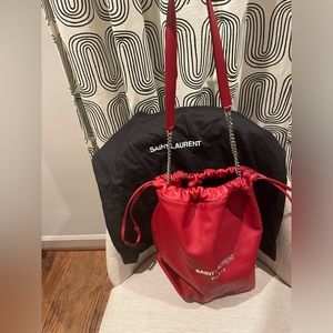 AUTHENTIC SAINT LAURENT TEDDY BUCKET BAG IN RED